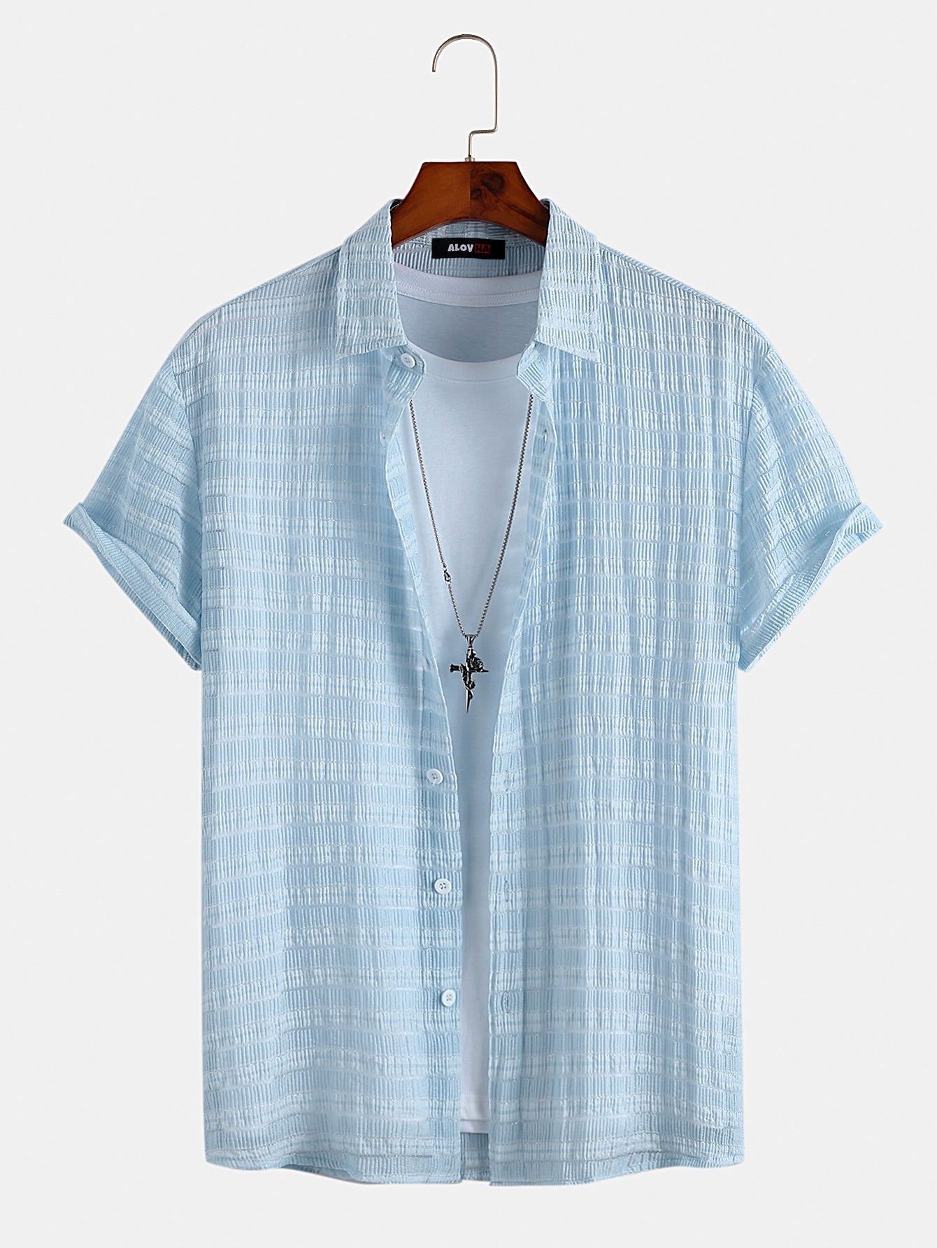 AYZITKA Mavi Kısa Kollu Keten Gömlek