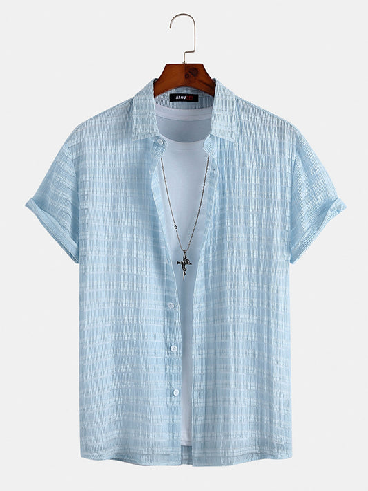 AYZITKA Mavi Kısa Kollu Keten Gömlek