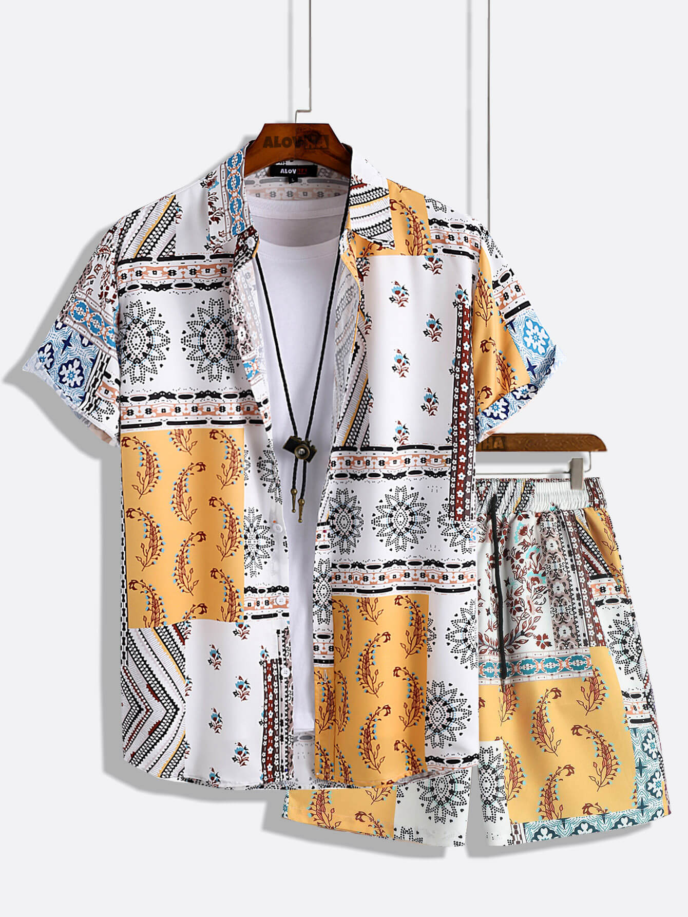 AYZITKA Sarı Desenli Gömlek Şort Set