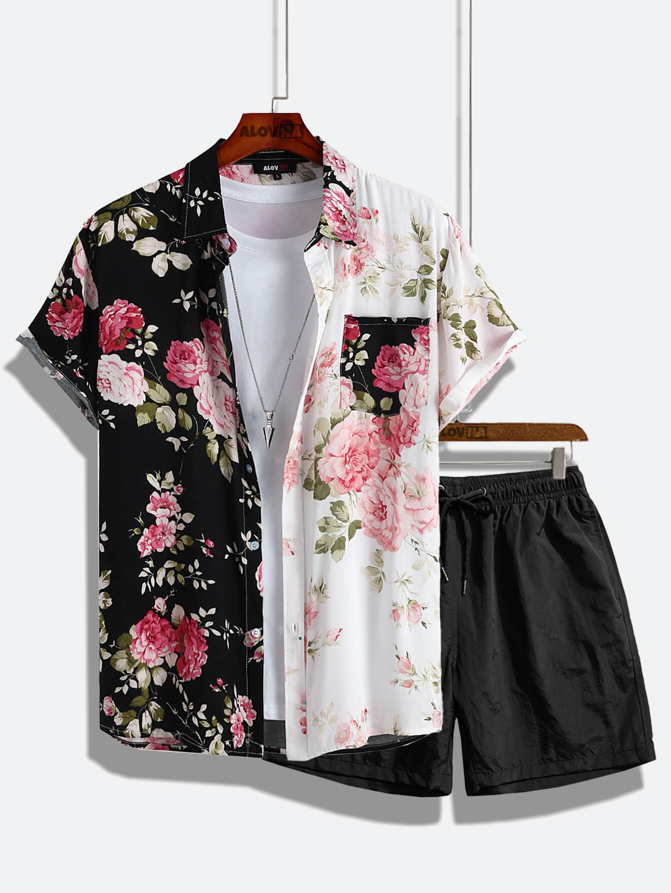 AYZITKA Siyah Çiçekli Gömlek Şort Set
